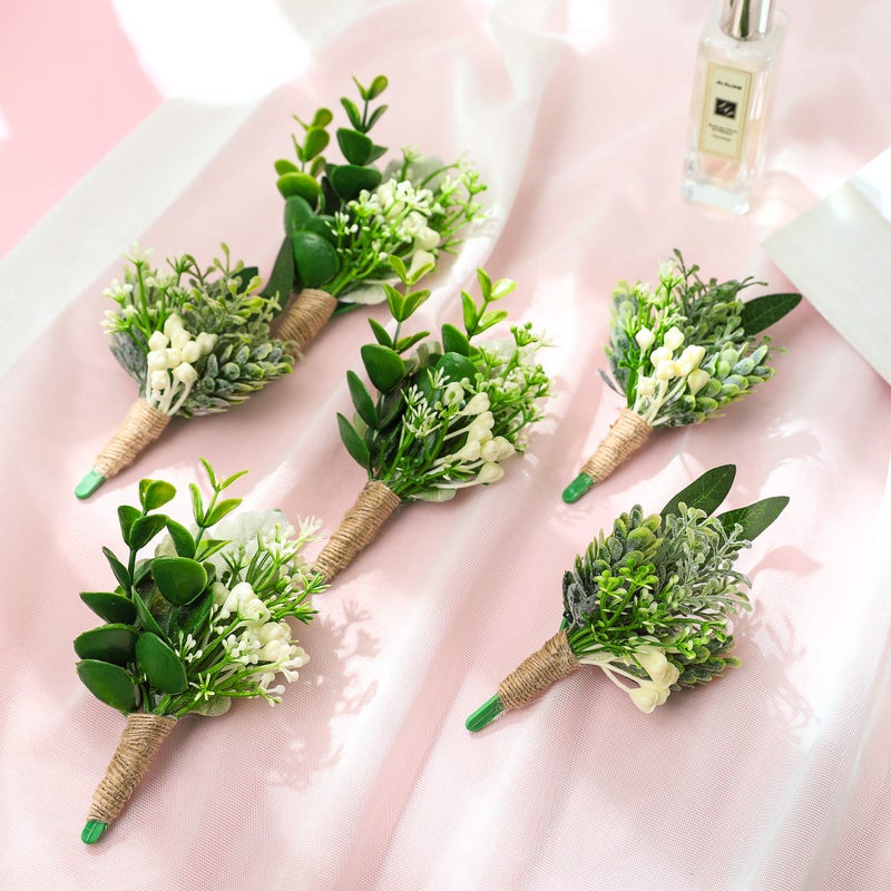 YSUCAU Handcrafted Eucalyptus Boutonniere with Pin for Men Wedding, Groom and Best Man Artificial Greenery Boutineers for Wedding Prom Party Anniversary Man Suit Decoration - Image 4